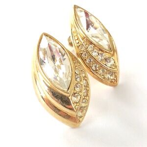 Trifari Gold and Crystal Marquise Earrings